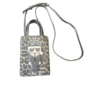 Karl Lagerfeld Black Crossbody Cheetah Leopard Print Phone Purse